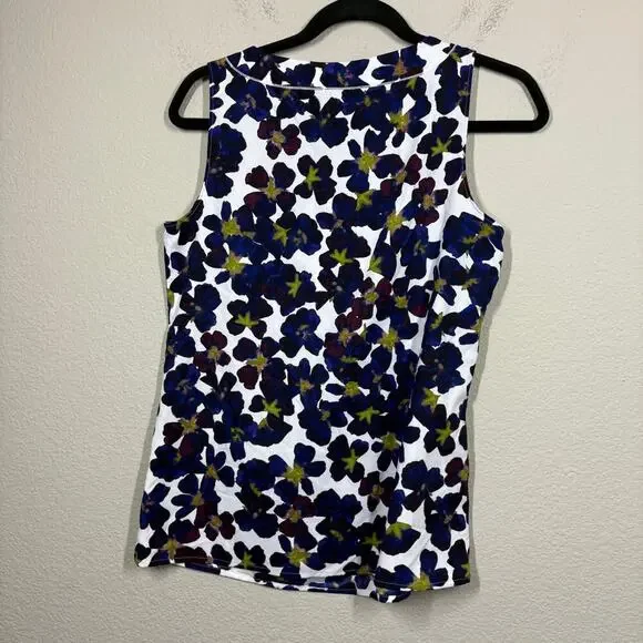 Ann Taylor Womens XS Bow Top Blouse White Purple Floral Botanical Sleeveless - Picture 2 of 9